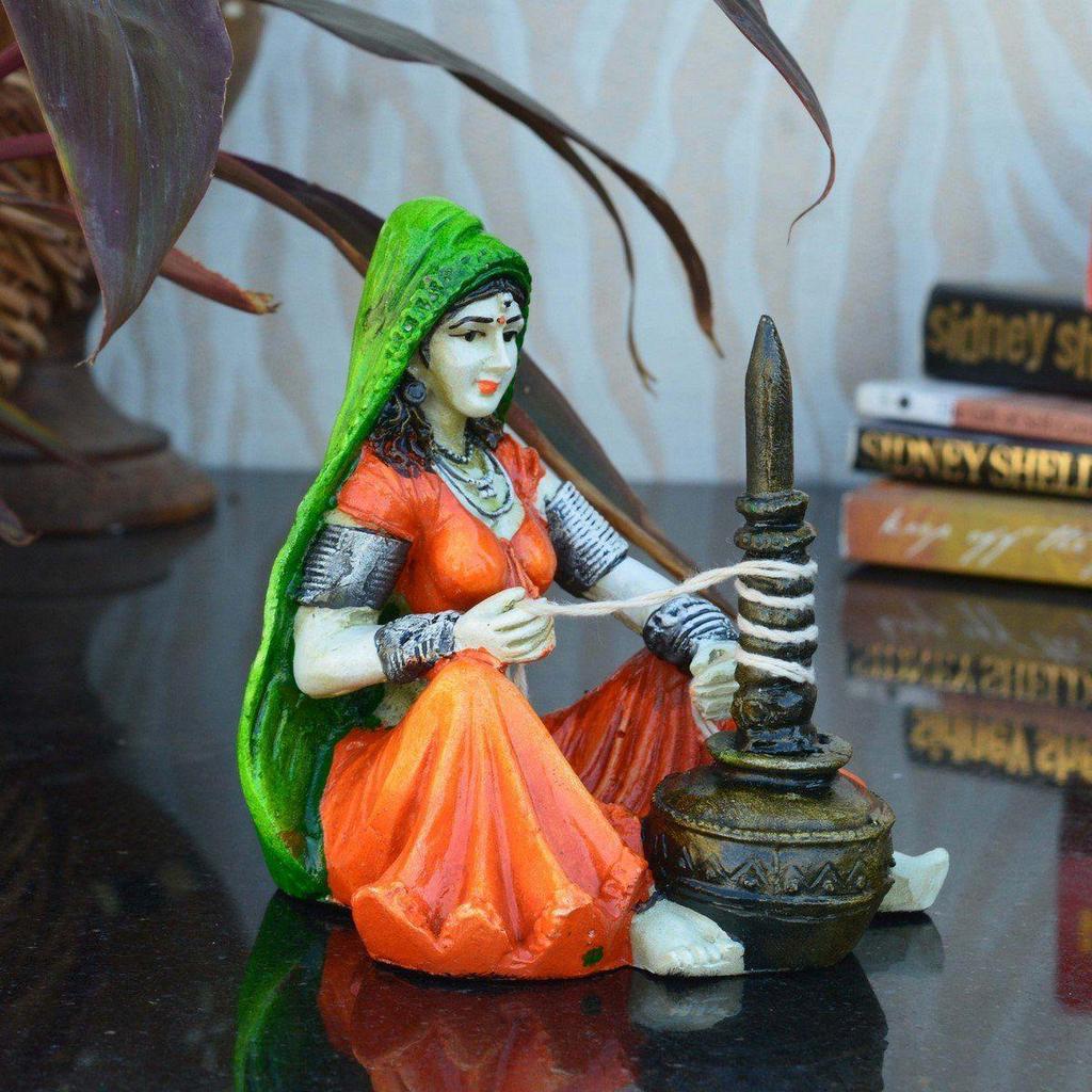 Rajasthani Lady Using Makhan Handi Polyresin Statue