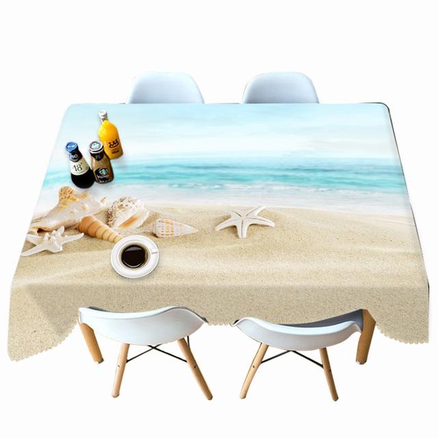 

Утолщенная хлопковая скатерть с рисунком морской звезды, кораллово-голубого неба, морской воды, прямоугольная круглая скатерть для свадьбы, пикника, вечеринки Round diameter 60CM