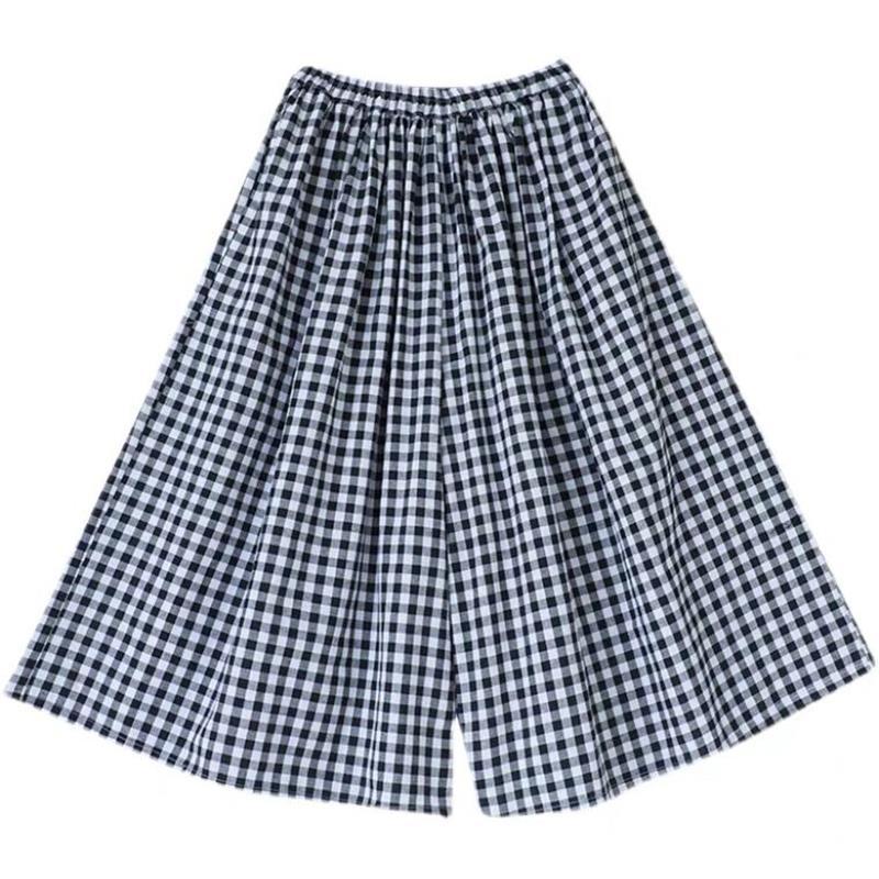 Women's Plus Size Plaid Skirt Pants Loose Casual Wide Leg Office Pants
