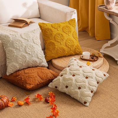 New Autumn Plush Pillow Three-dimensional Leaf Squirrel Embroidered Pillowcase Harvest Festival Holiday Sofa Living Room Decoration