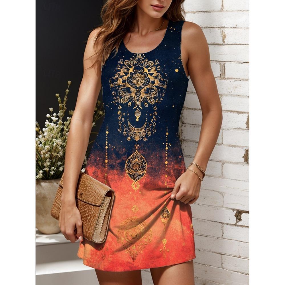 Women Casual Sleeveless U Neck Knee Length Dress Midi A Line Dress for Party Vacation Daily Wear