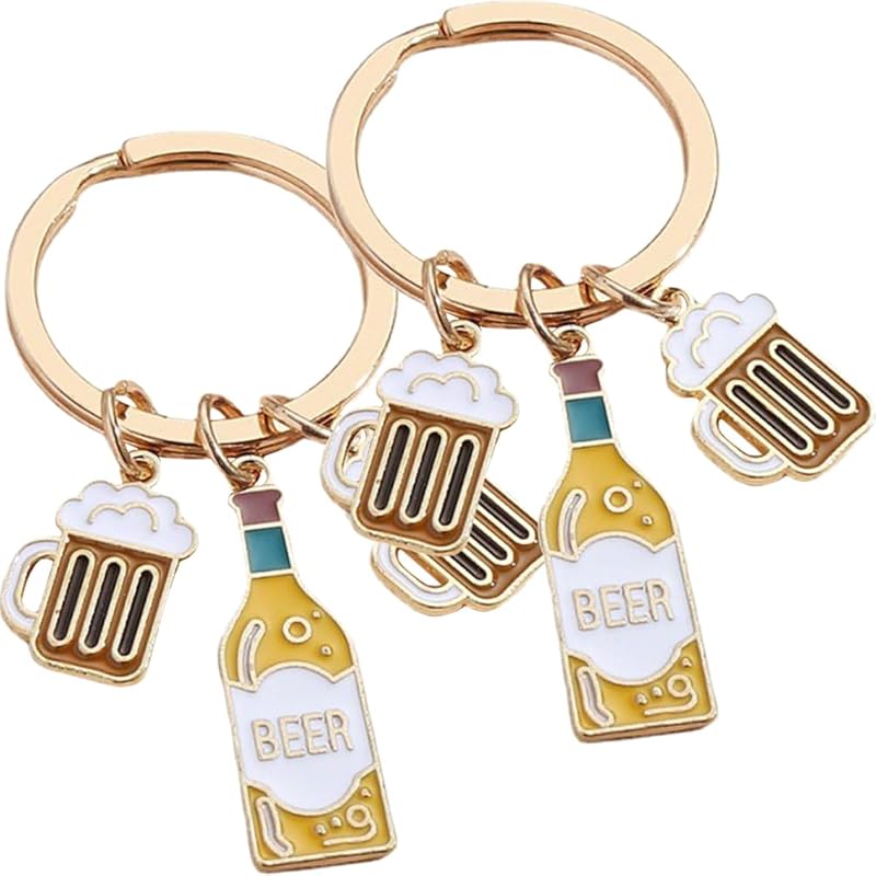 

[WOFASHPURET] 2 pieces key ring couple s beer keyring handbag charms bag pendant bag key chain charm ring Beer bag hanging decoration zinc alloy