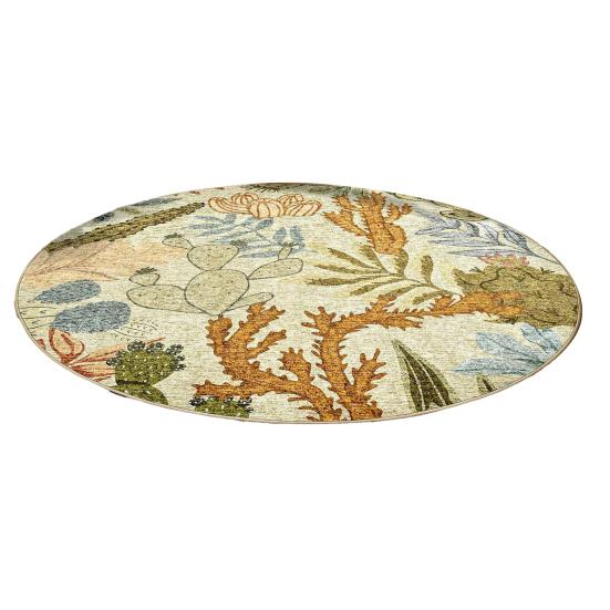 Round Floor Mat Plant Flowers Pattern Non-Slip Rubber Backing Machine Washable Decorative Rug Living Room Bedroom Kitchen Door Mat