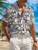 New Men's Casual Short-Sleeve Shirt with Hand-Painted Dinosaurs and Prehistoric Fern Leaves All-Over Print, Versatile Top for Holiday Parties and