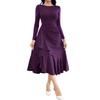 Women's Elegant Round Neck Knit Long Sleeve Dress - Spring & Autumn Evening Gown