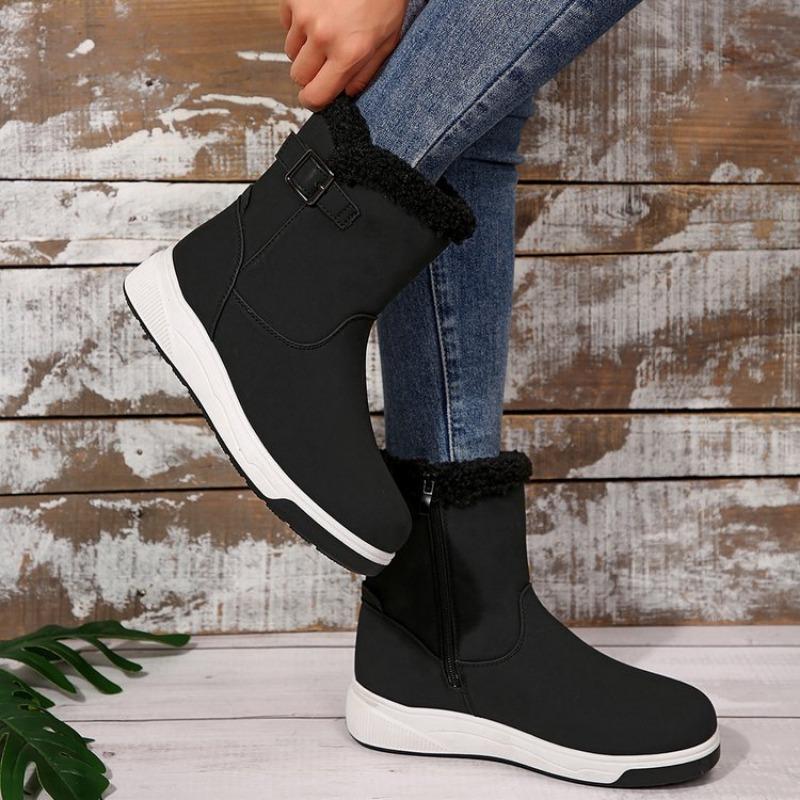 Large size medium tube snow boots for women's autumn and winter new velvet thickened side zipper flat-soled cotton shoes cotton boots for women