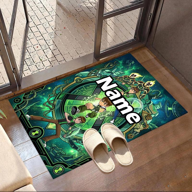Custom Name Personalized Ben 10 Cartoon Print Carpet, Versatile Home Decor Rug, for Playroom, Apartment, Balcony, Entryway, Hallway Gift