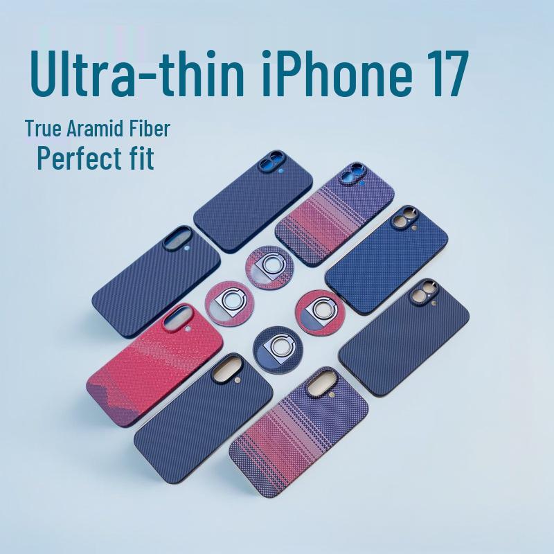 Apple iPhone 17 Ultra-thin Kevlar Case with Magnetic Suction, Alloy Frame, Aramid Fiber, and Half-wrapped Design