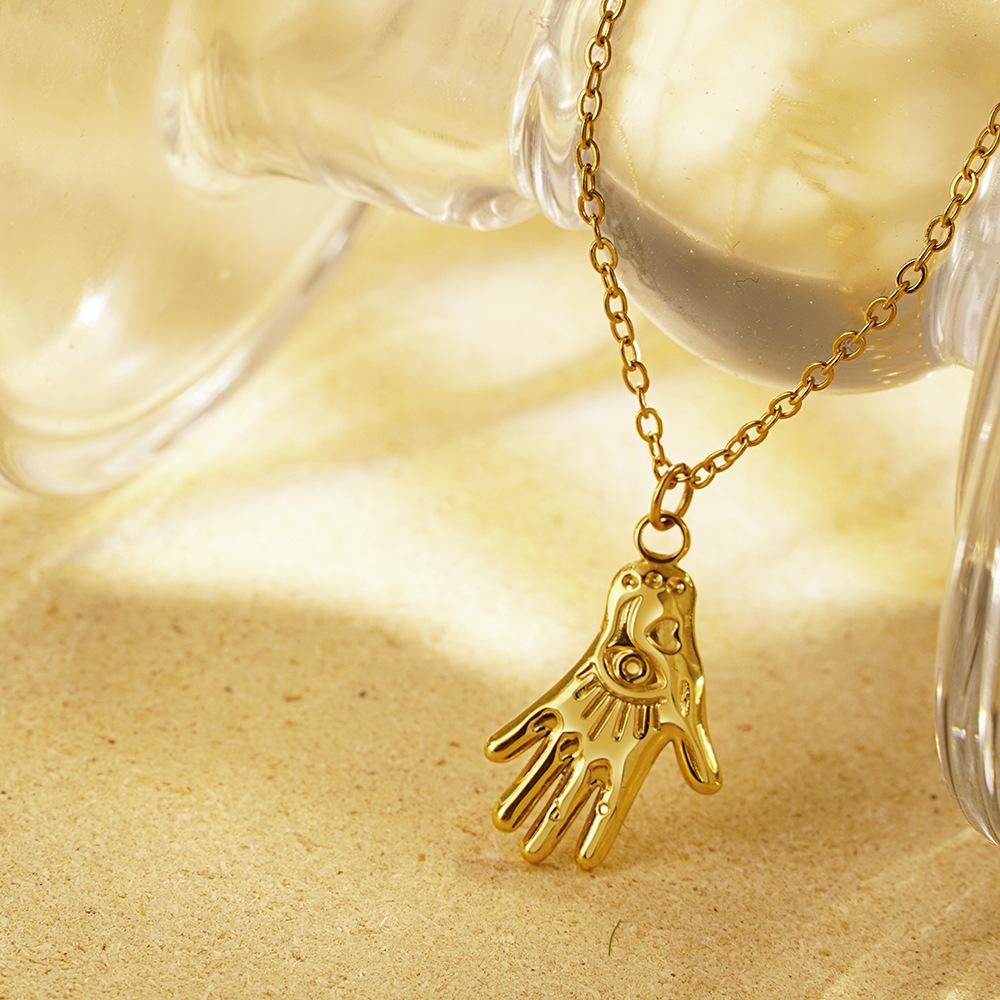 Stainless Steel Hand Necklace Pendant for Women  Gold Plated Good Luck Hand Chain for Men Necklace Jewelry