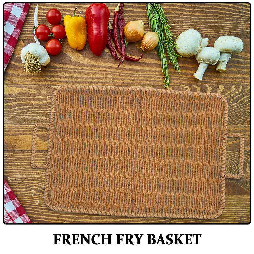 Rectangle Plastic Rattan Serving Trays with Handles Woven Storage Tray for Bread Fruit Snacks for Coffee Table Restaurant Buffet