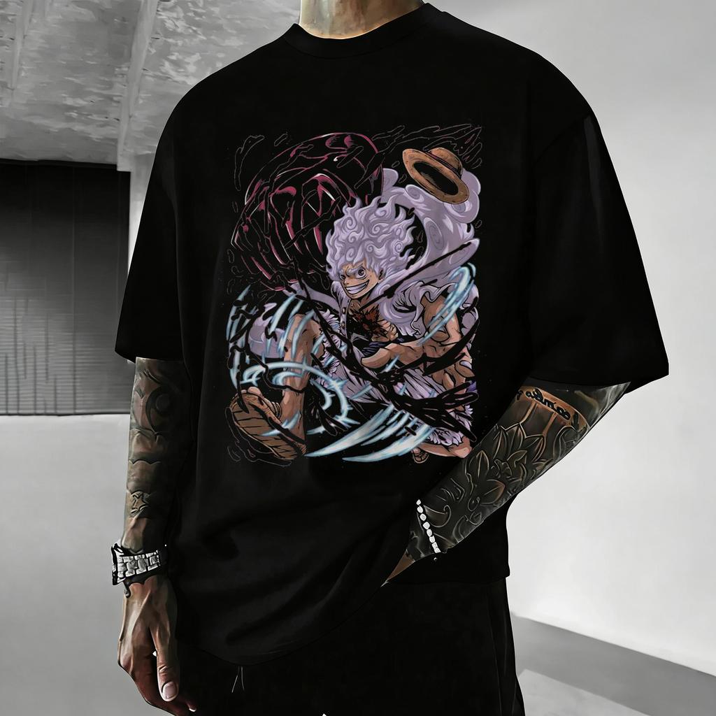 One Piece Anime Luffy Gear5 Aufdruck T-Shirt Unisex Unisex Baumwolle Kurzarm Sommer Y2k Grafik-T-Shirt Lässige Streetwear Übergroße Oberteile