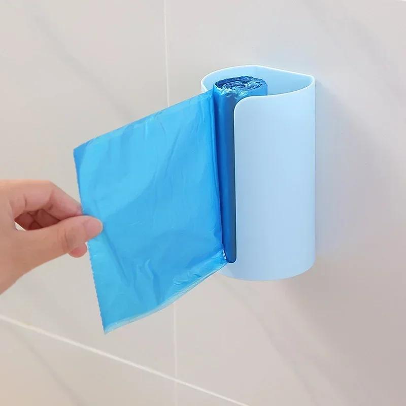 1pc Kitchen Garbage Bag Storage Hole-Free Holder Self-Stick Wall Mounted Home Bathroom Accessories Plastic Bag Holder  Kitchen