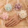 Organza Pearls Wrist Flower Decoration Wrist Corsage Lace Ribbon Wristband Jewelry For Bridal Shower Wedding Ceremony