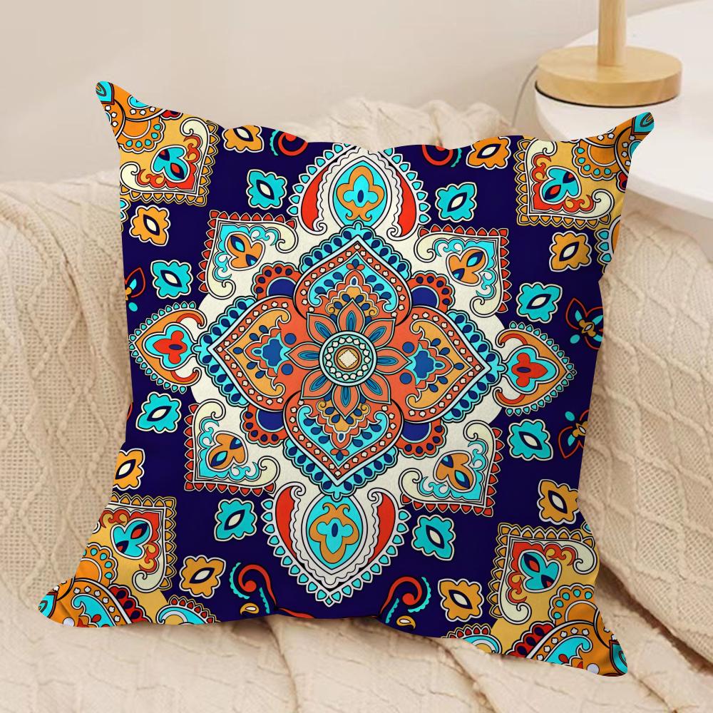 Bohemian Ethnic Decorative Cushion Cover Silky Short Plush Double-Sided Printed Pillow Case for Sofa All Seasons Home Decor Gift