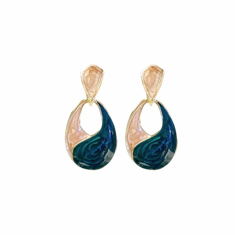Trendy Green and Gold Geometric Drop Earrings for Women