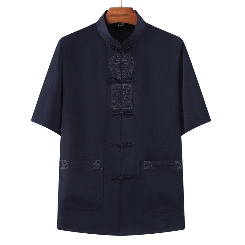 

Middle-aged and Elderly Men s Summer Dad Tang Suit Short-sleeved Suit New Chinese Style Grandpa Tunic Suit Two-piece Casual Clothes 44