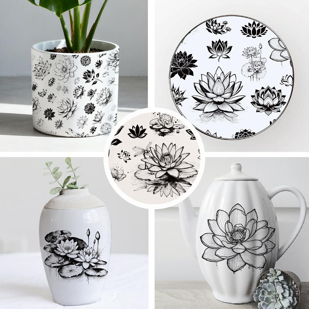 Paper Ceramic Decals Pottery Ceramics Clay Transfer Paper Underglaze Flower Paper July Lotus 520x370mm Pattern: 48x33mm