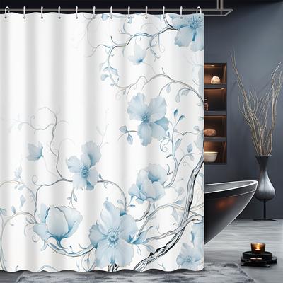 1 Piece Beautiful Fantasy Abstract Blue Floral Shower Curtain, Bathroom Decoration, Including Shower Curtain and Hooks