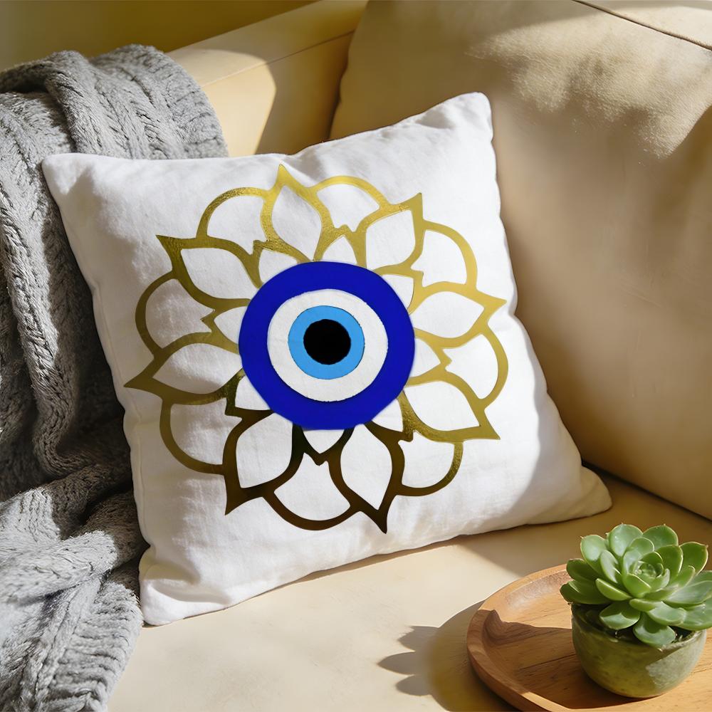 Cushion Cover Washed Linen Soft Breathable Decorative Case for Sofa Home Pillow Cover Evil Eye Symbol Art Print