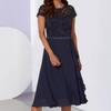Abito Estivo Nuovo Girocollo Monocolore Manica Corta Elegante Abito in Pizzo e Chiffon