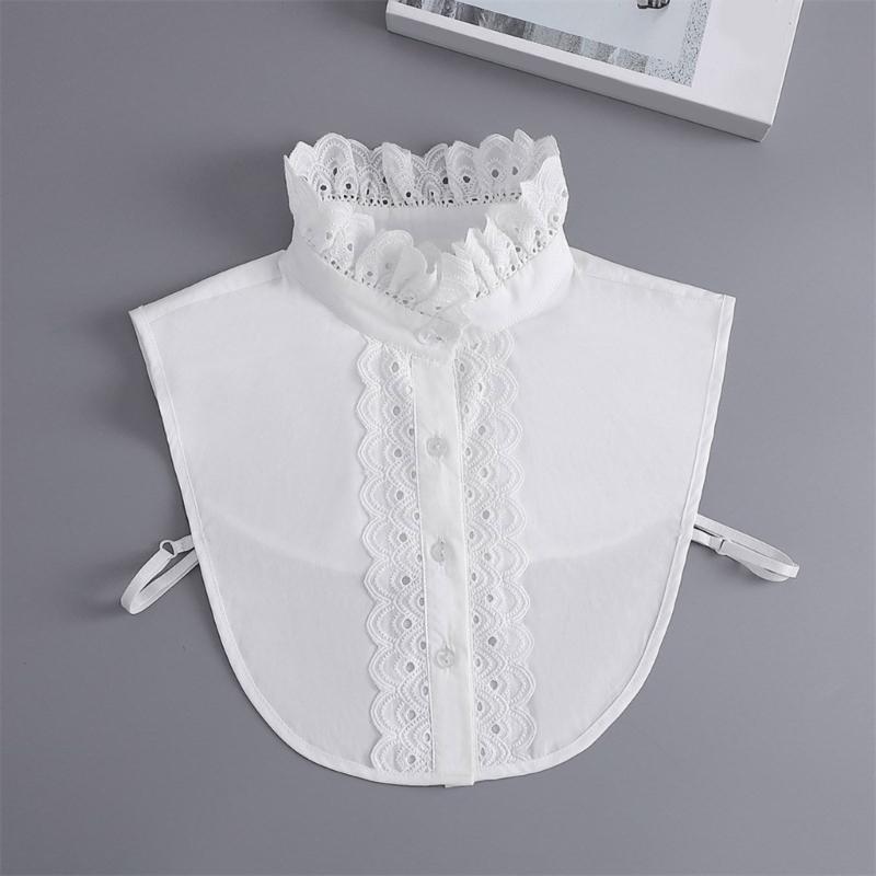 Womens Detachable Fake Collar White Blouses Half Shirt Elegant Ruffled Lace Patchwork French Style Neckwear Accessory