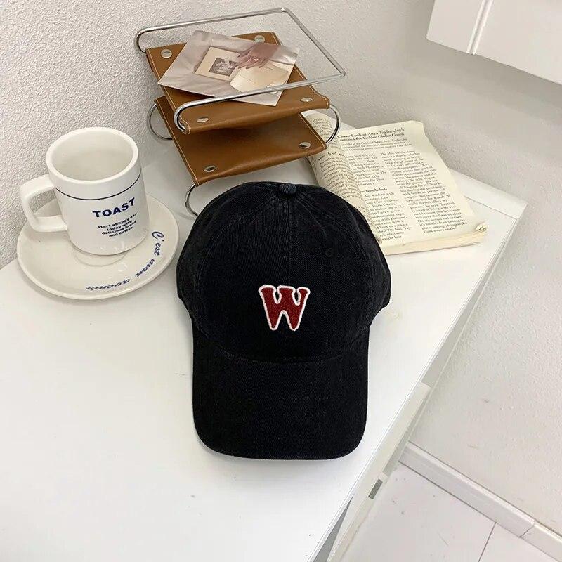 

Нова бейсболка з літерою W, чоловіки, жінки, суцільноколірна бавовняна шапка з хвостом, унісекс, спортивні на відкритому повітрі сонцезахисний козирок, хіп-хоп, кепка для вантажівок Adjustable чорний