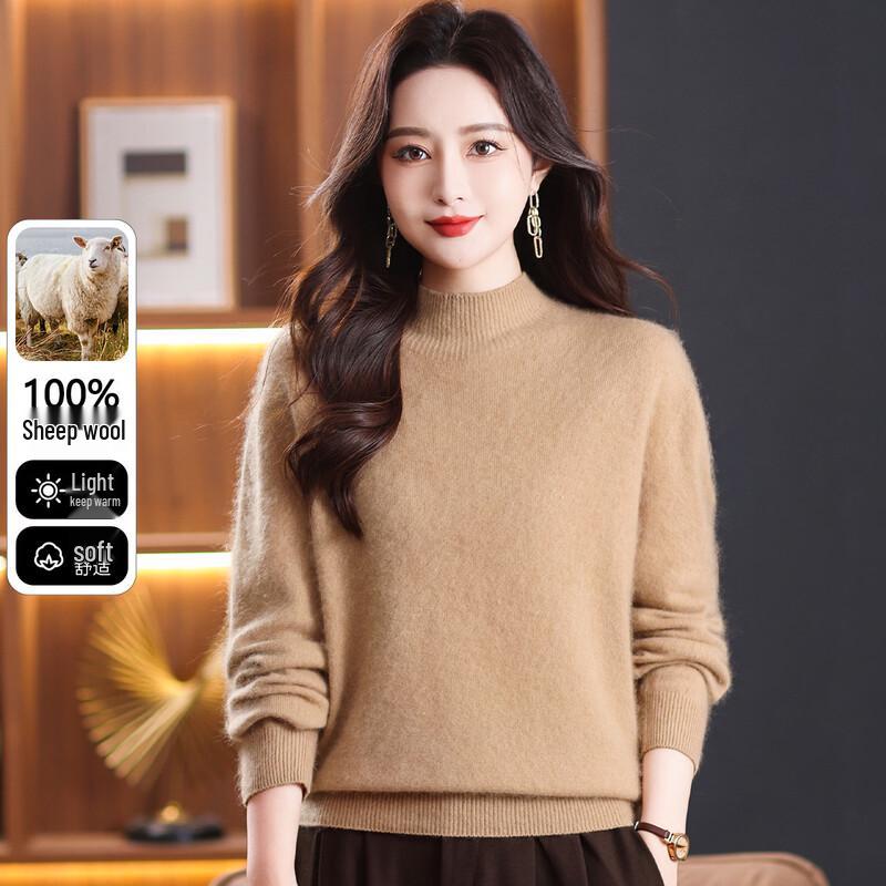 Snowflying Women s Brushed Wool Mock Neck Sweater M