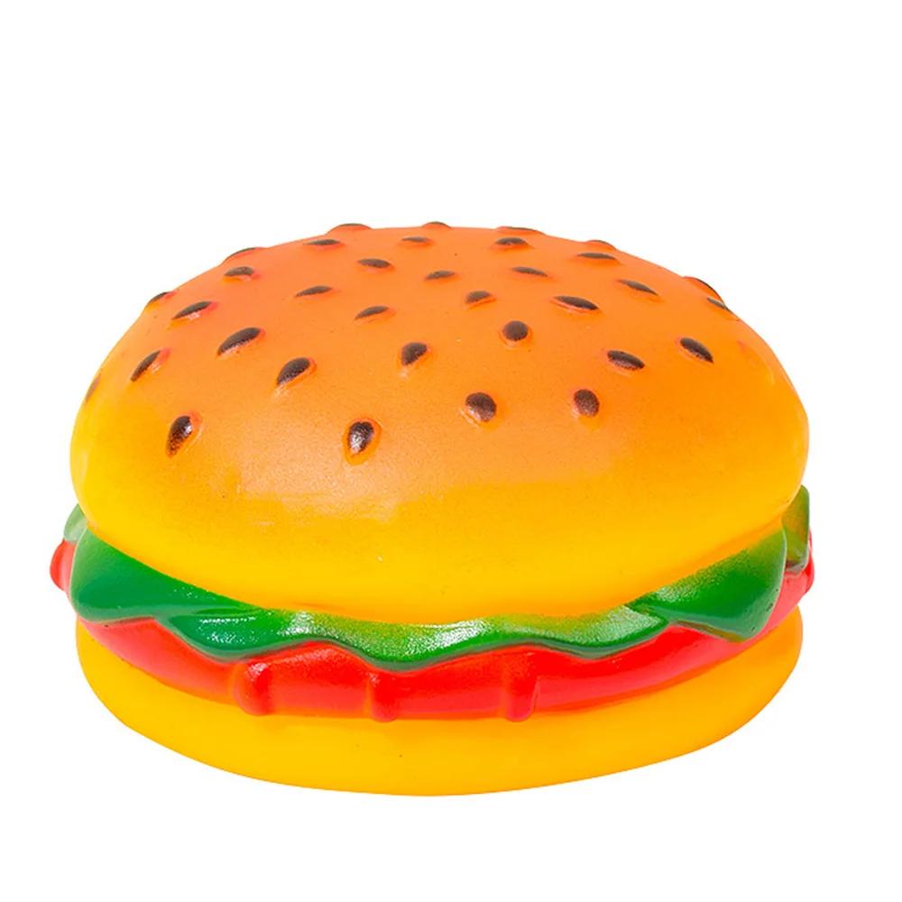 Squeaky Hamburger Dog Toy Vinyl Chew Toy for Teeth Cleaning Molar Care Interactive Pet Squeaker Toy