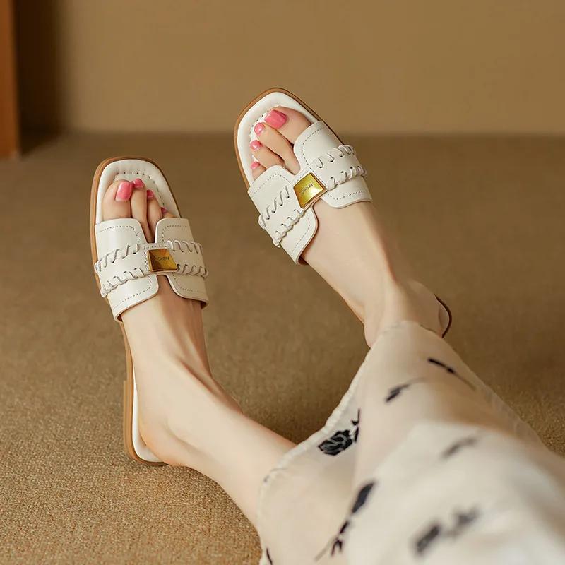 

Fashion 2025Women Summer Bag-toe Half-slippers New Style Hole Shoes Thick-soled Retro Versatile Comfortable Slip-on 35 бежевый