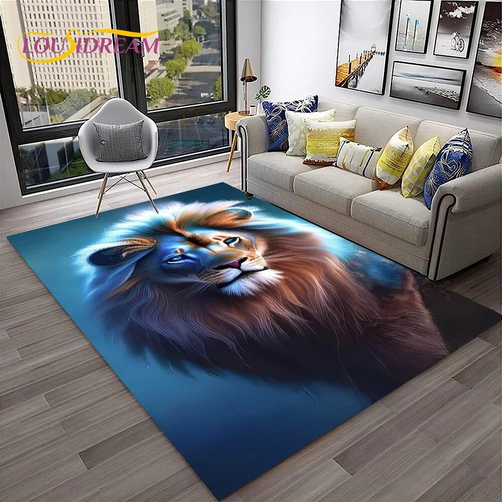 Cartoon Lion Animals Dream 3D Carpet Rug for Home Living Room Bedroom Sofa Doormat Decor,Kid Play Area Rug Non-slip Floor Mat