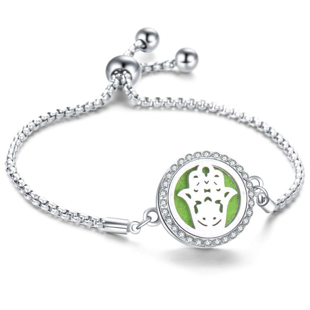 Crystal Rhinestone Aromatherapy Tree of Life Bracelet - Adjustable Titanium Steel with Essential Oil Compartment.