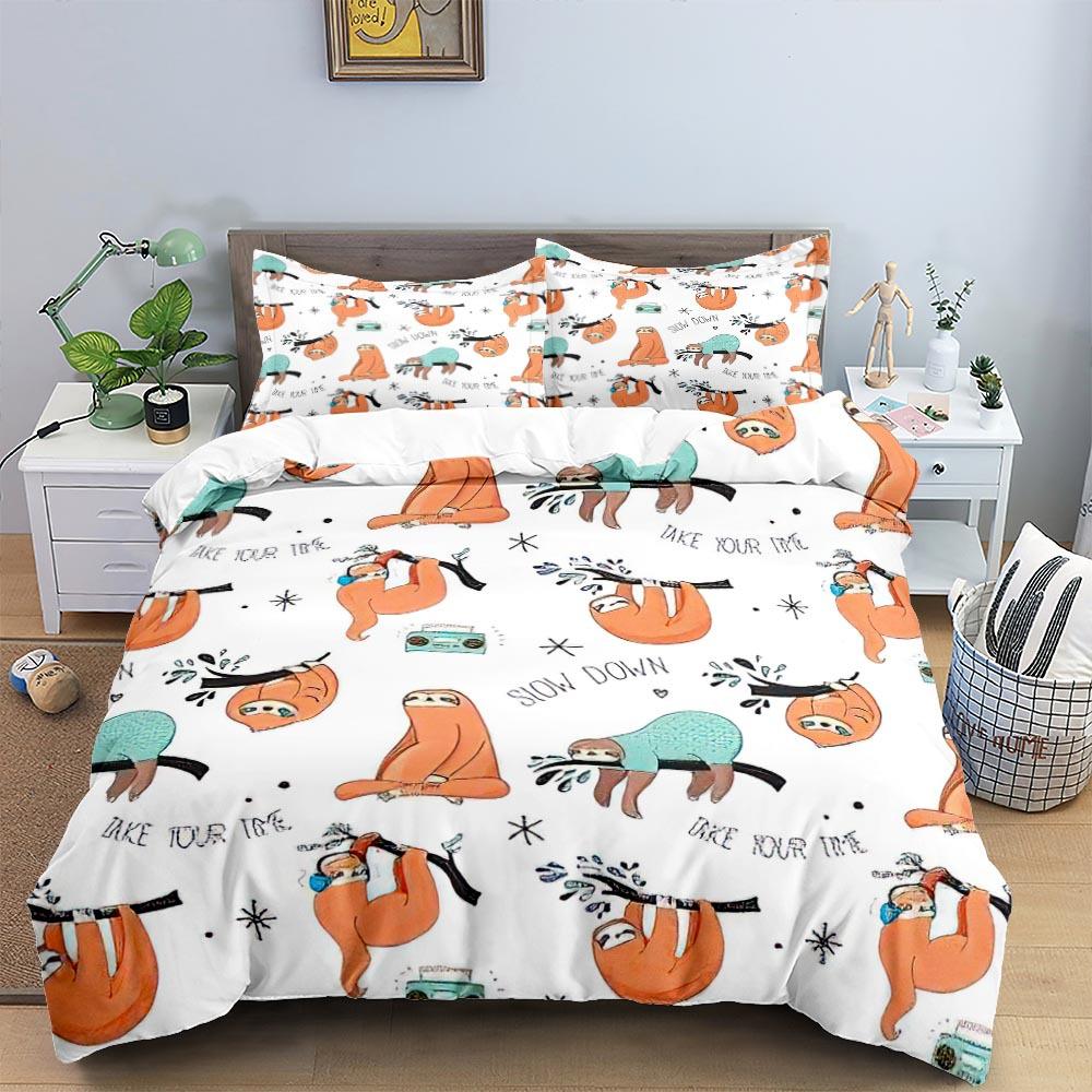 Cartoon Sloth Duvet Cover King Queen Funny Animal Bedding Set For Kids Wildlife Polyester Quilt Cover Children Birthday Gifts