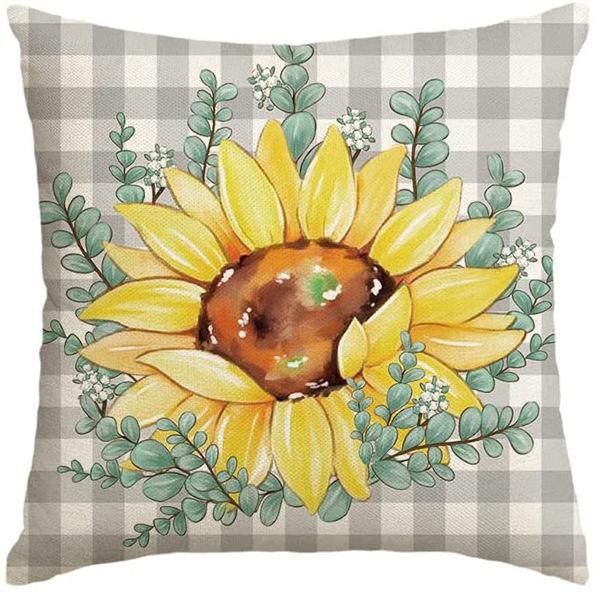 Summer Sunflower Pillow Case Linen Print Sun Flower Home Sofa Pillow Plant Flower Pillow