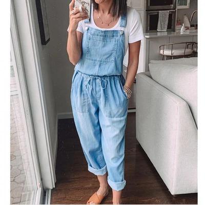 Móda Ženy Dámy Pytlovité Džínové Džíny Náprsenka po celé délce Pinafore Dungaree Overal Jednobarevné Volné Ležérní Kombinézy Kalhoty