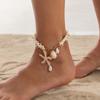 European and American Ocean Wind Slightly Inlaid Pearl Starfish Shell Fringed Anklet, Holiday Wind OT Buckle Star Foot Jewelry