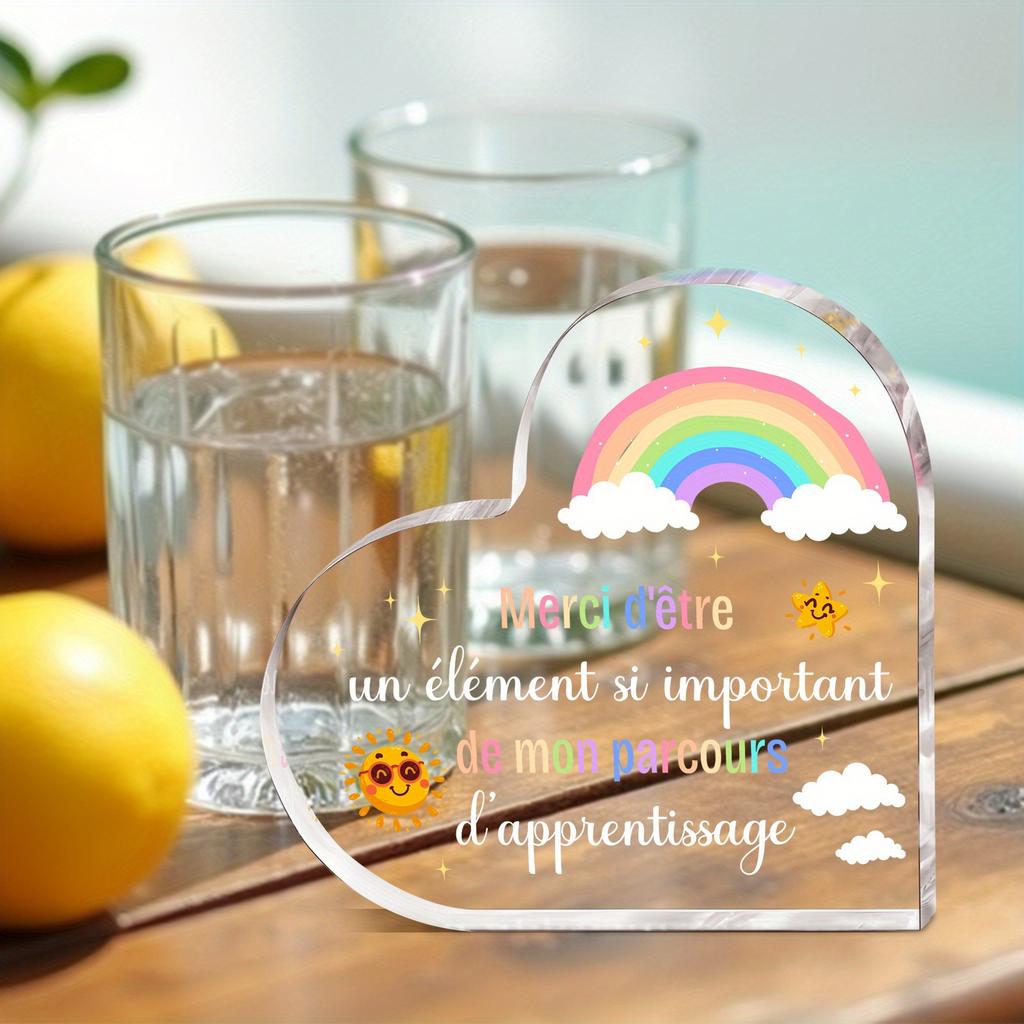 1pc Heart-Shaped Acrylic Desktop Decoration - Teacher Appreciation Gift with French Inspirational Quote, Four Seasons Decoration, Novelty Home Decor