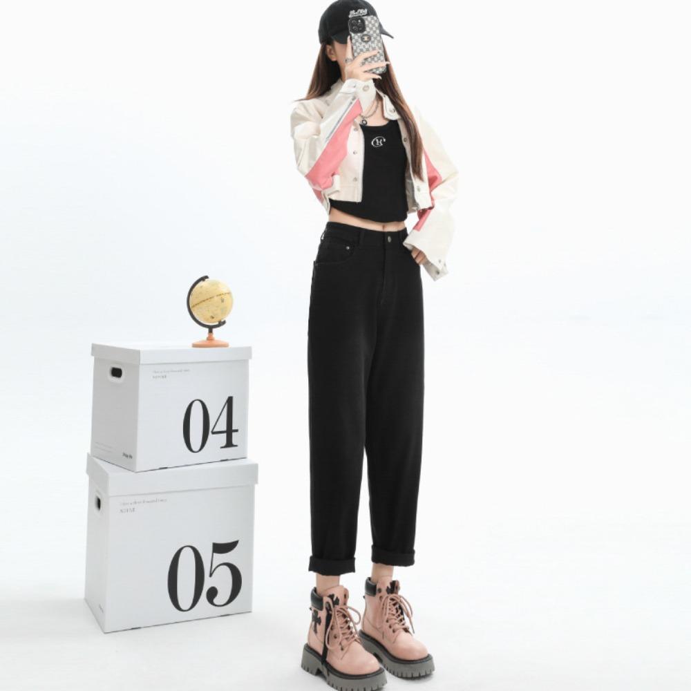 Autumn and Winter New Casual Versatile Harlan Jeans Women's Pear-shaped Figure High Waist and Thin Daddy Denim
