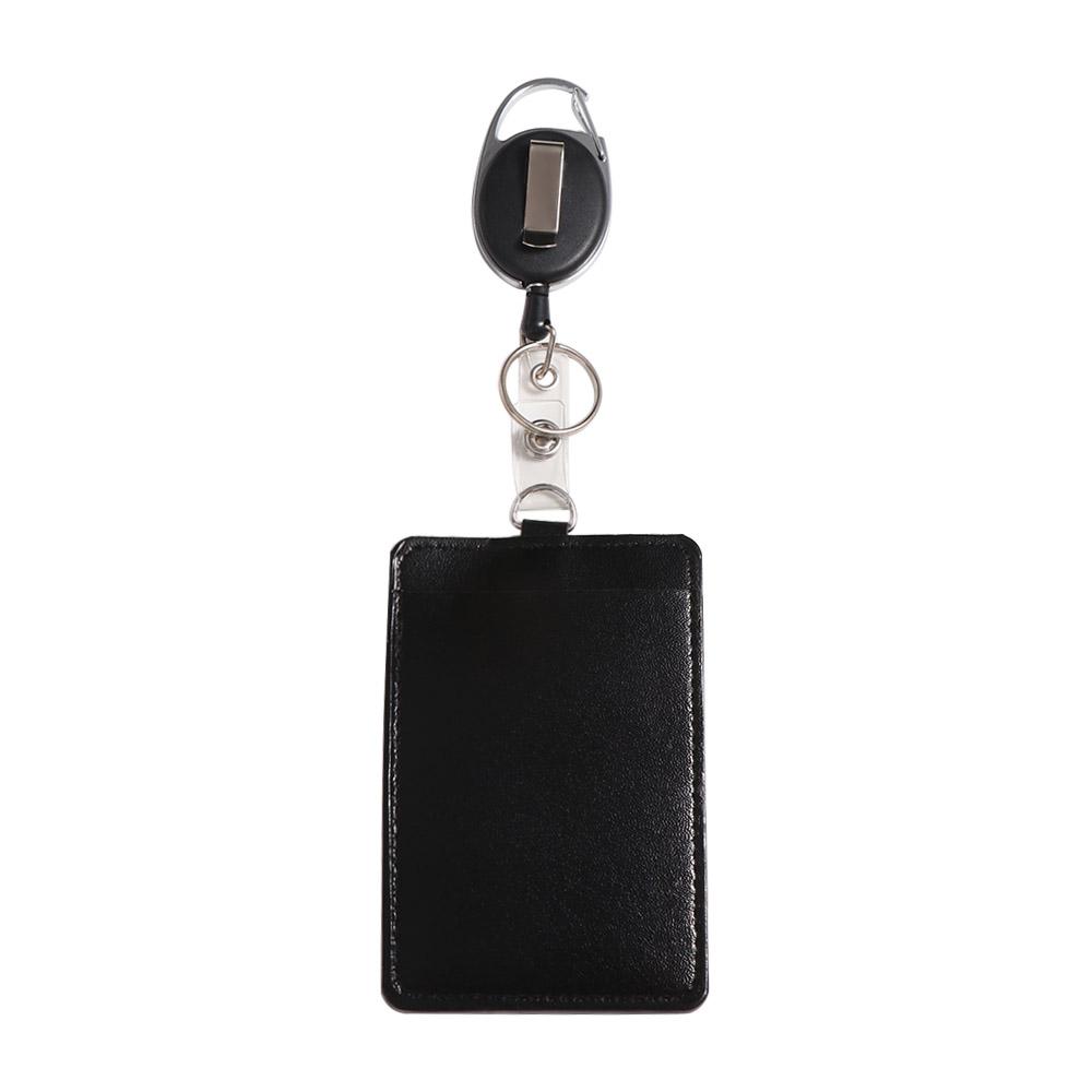 Black Retractable Key Chain Card Case PU Leather Name Card Badge Gift Badge Holder Hospital