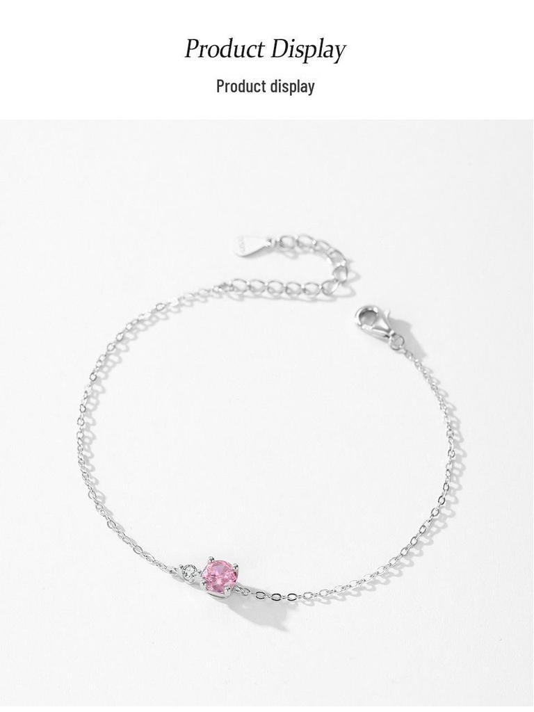 S925 Sterling Silver Cherry Blossom Pink Sugar Cube Bracelet - Women's Korean Simple Versatile Design