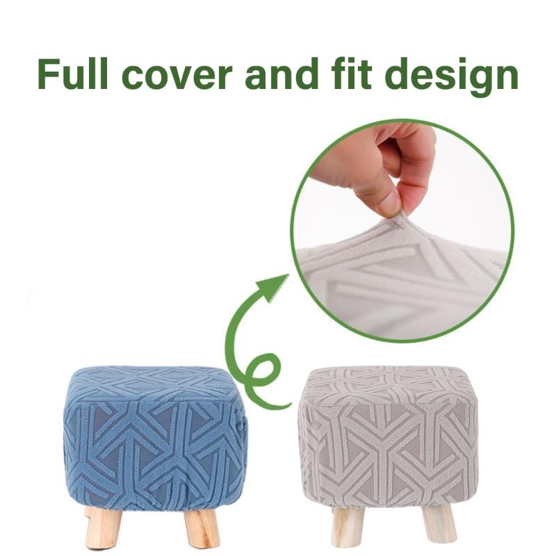 Stretchable Square Footrest Foot Stool Slipcover Elastic Bottom Furniture Protector Polyester Fabric