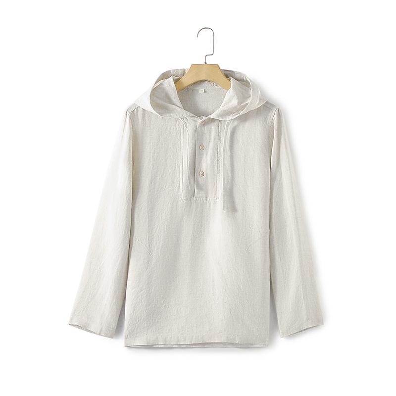 

2025 Men s Loose Fit Solid Color Linen Hoodie - Spring/Autumn Casual Shirt E012
