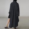 New Women's Solid Color Long Sleeve Irregular Slit Cotton Linen Dress