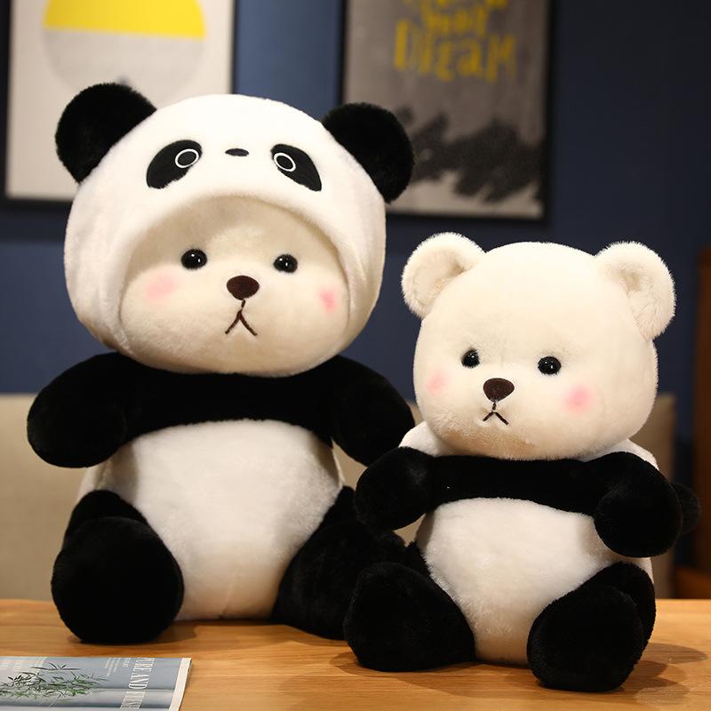 Transform into a panda doll for children to appease black and white panda doll plush toy market ring doll