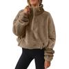Damen Herbst Winter Plüsch Halber Reißverschluss Stehkragen Tasche Pullover Fleece Sweatshirt