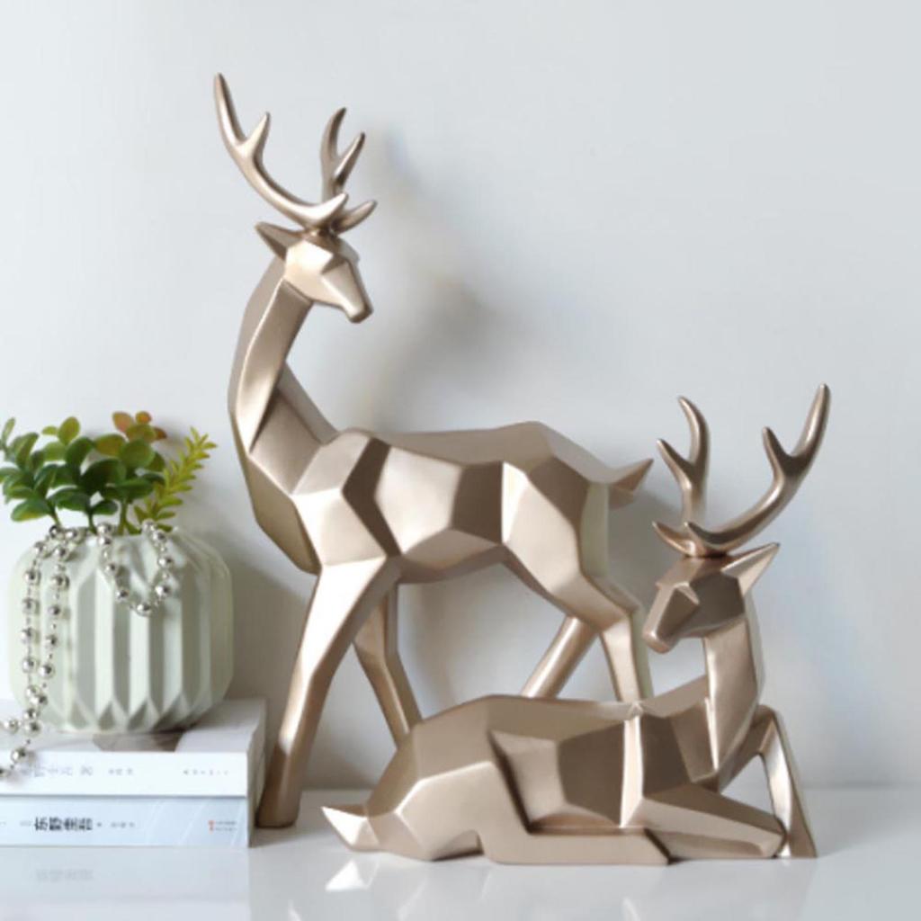2 Stück Moderne Harz Hirsch Statue Skulptur Heim Desktop Schrank Ornamente Dekoration (golden)