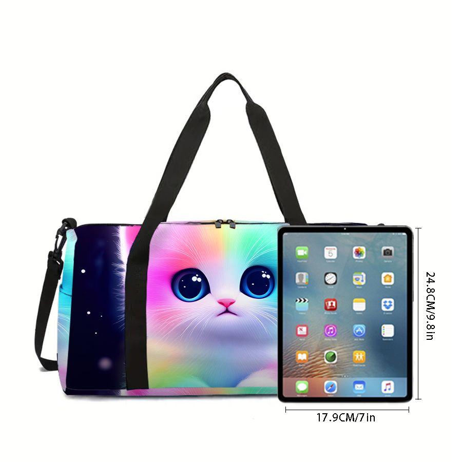 Bolsa de equipaje grande con estampado de gato lindo para niño/niña Mejor regalo Dibujos animados 2D Bolsas de viaje al aire libre Bolsa de fitness para niños
