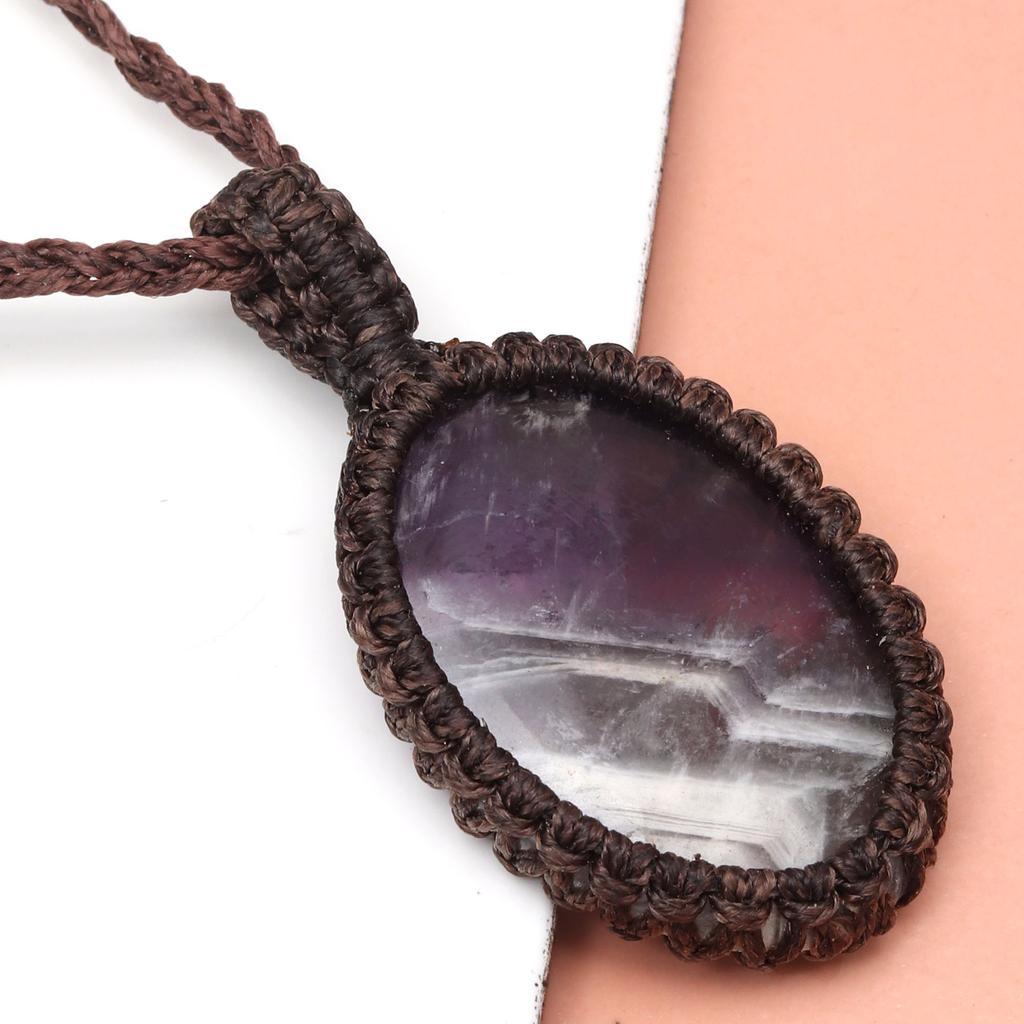 Necklace Amethyst Macrame Hemp Crystal Pendant Adjustable Natural necklace