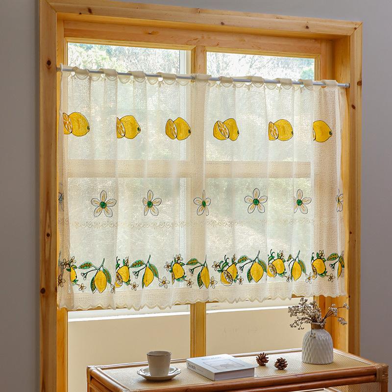 

Fresh and light style dust-proof embroidered curtains, transparent partition curtains, short curtain door curtains 1