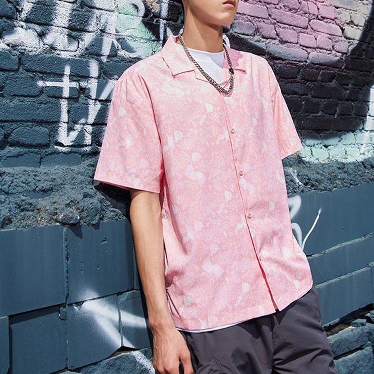 Li Ning X Erik Ellington Signature Series Snake Print Loose Short Sleeve Shirt Men Shirts Pink ASHR151-1