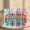 1PC Multi Color Folk Flower 750ml Color Plastic Sports Water Bottle Leakproof Flip Straw Lid Suitable for Sports Office Home Use